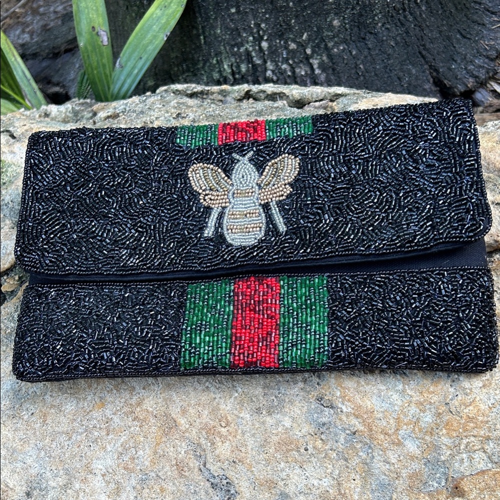 Bee design beaded clutch